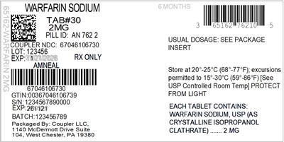 Label (65162 762 10 Warfarin 2mg 67046 1067 30)